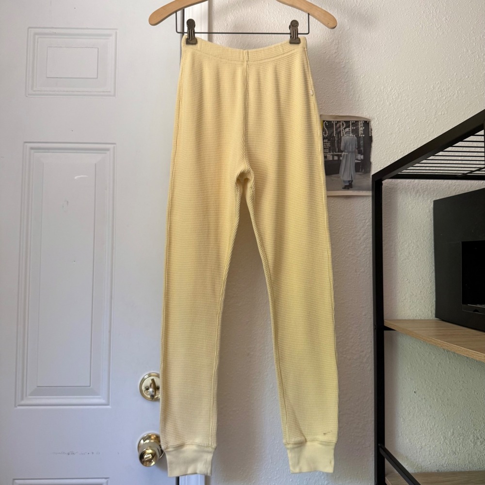 NOBLE butter yellow organic cotton waffle thermal pull on cropped jogger pants
